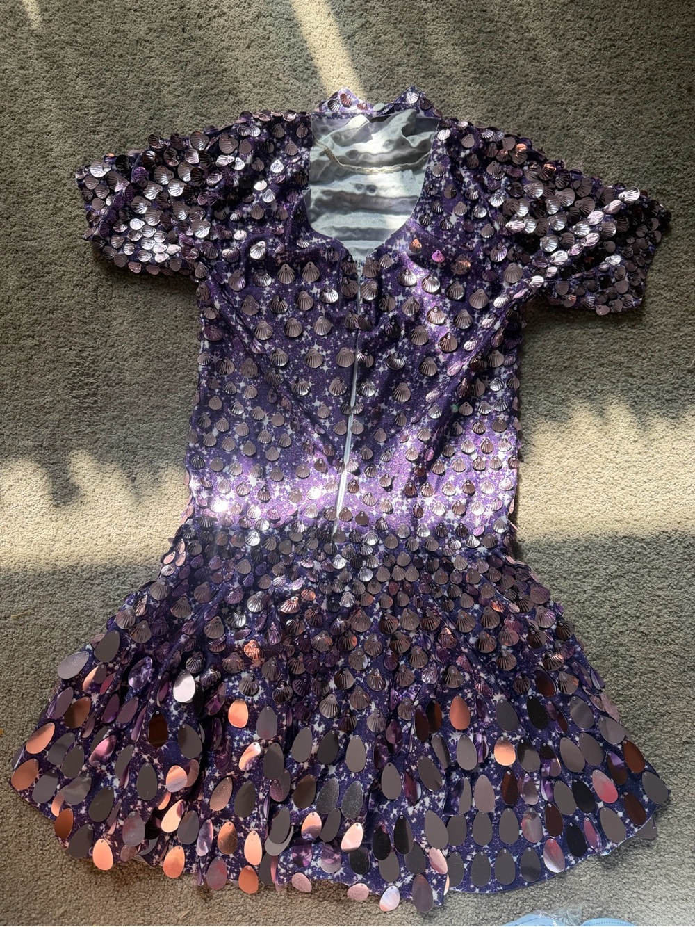 Women's Purple Sequin Mini Dress with Reflective Disc Embellishments